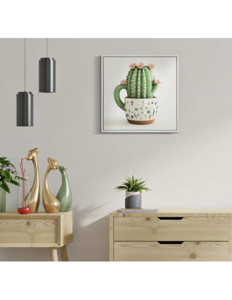 STAMPA SU TELA LACCATA C/CORNICE VASETTO CACTUS -B- CM 40X2,8X40 