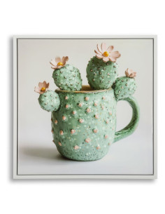 STAMPA SU TELA LACCATA C/CORNICE VASETTO CACTUS -C- CM 40X2,8X40 