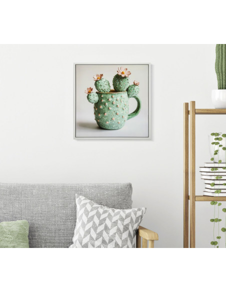 STAMPA SU TELA LACCATA C/CORNICE VASETTO CACTUS -C- CM 40X2,8X40 