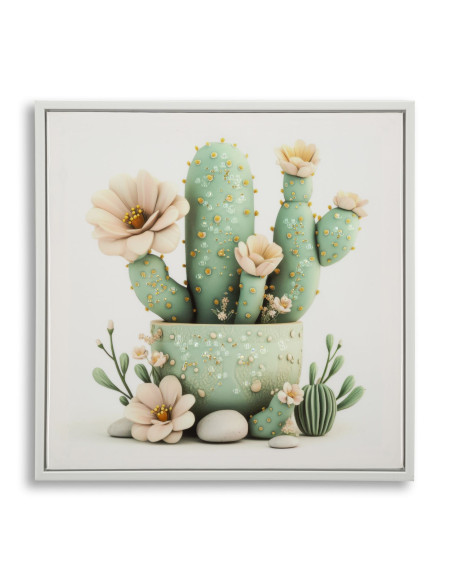 STAMPA SU TELA LACCATA C/CORNICE VASETTO CACTUS -D- CM 40X2,8X40 