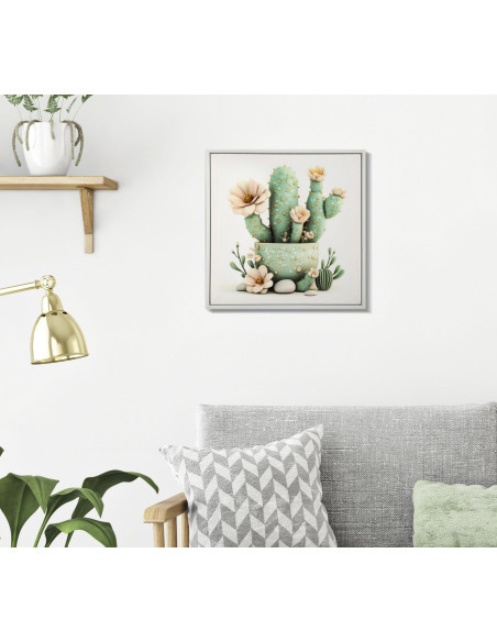 STAMPA SU TELA LACCATA C/CORNICE VASETTO CACTUS -D- CM 40X2,8X40 