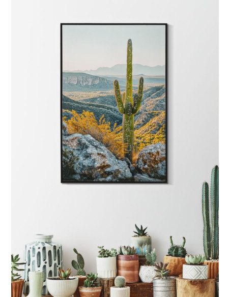 STAMPA SU TELA LACCATA C/CORNICE CACTUS -B- CM 60X4X90 