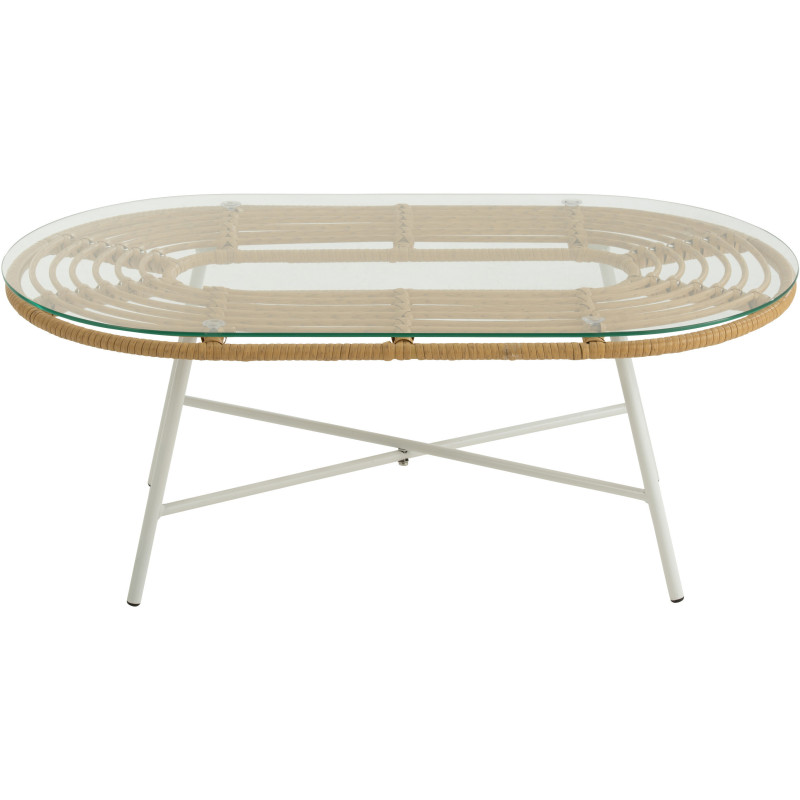 Table basse extérieur verre métal blanc rotin synthétique naturel - 2