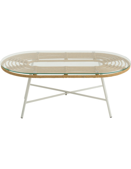 Table basse extérieur verre métal blanc rotin synthétique naturel - 2