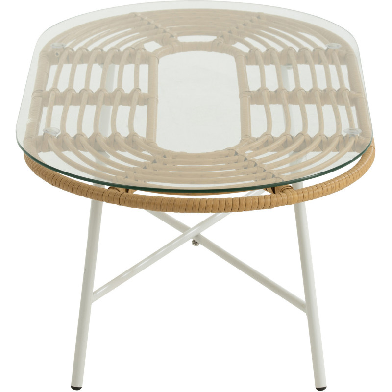 Table basse extérieur verre métal blanc rotin synthétique naturel - 3