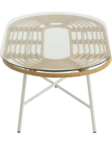 Table basse extérieur verre métal blanc rotin synthétique naturel - 3