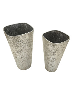 Lot de 2 Grands Vases XXL style moderne chic Conique Métal Argenté Argelux Mauro Ferretti - 2