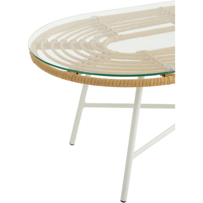 Table basse extérieur verre métal blanc rotin synthétique naturel - 4