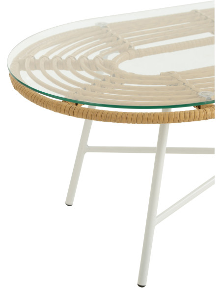 Table basse extérieur verre métal blanc rotin synthétique naturel - 4