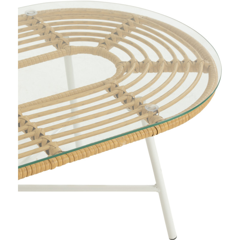 Table basse extérieur verre métal blanc rotin synthétique naturel - 5
