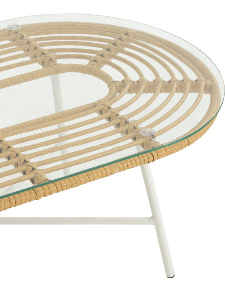 Table basse extérieur verre métal blanc rotin synthétique naturel - 5