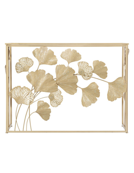 Console moderne chic Feuilles Ginkgo Rectangulaire 108 cm Verre Transparent Métal Doré Leaf Mauro Ferretti - 2