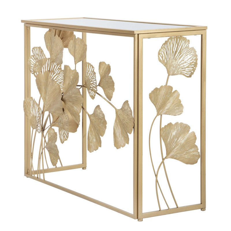 Console moderne chic Feuilles Ginkgo Rectangulaire 108 cm Verre Transparent Métal Doré Leaf Mauro Ferretti - 3