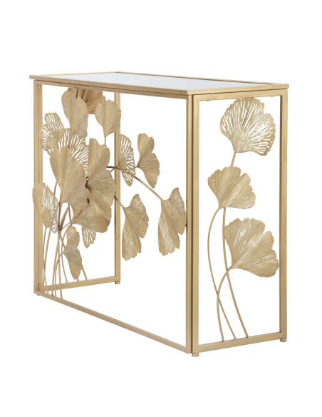 Console moderne chic Feuilles Ginkgo Rectangulaire 108 cm Verre Transparent Métal Doré Leaf Mauro Ferretti - 3
