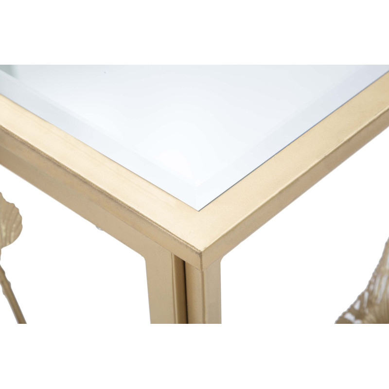 Console moderne chic Feuilles Ginkgo Rectangulaire 108 cm Verre Transparent Métal Doré Leaf Mauro Ferretti - 5