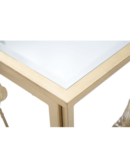 Console moderne chic Feuilles Ginkgo Rectangulaire 108 cm Verre Transparent Métal Doré Leaf Mauro Ferretti - 5