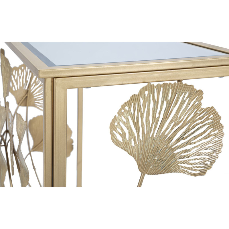 Console moderne chic Feuilles Ginkgo Rectangulaire 108 cm Verre Transparent Métal Doré Leaf Mauro Ferretti - 7