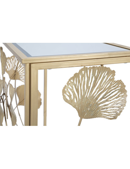 Console moderne chic Feuilles Ginkgo Rectangulaire 108 cm Verre Transparent Métal Doré Leaf Mauro Ferretti - 7