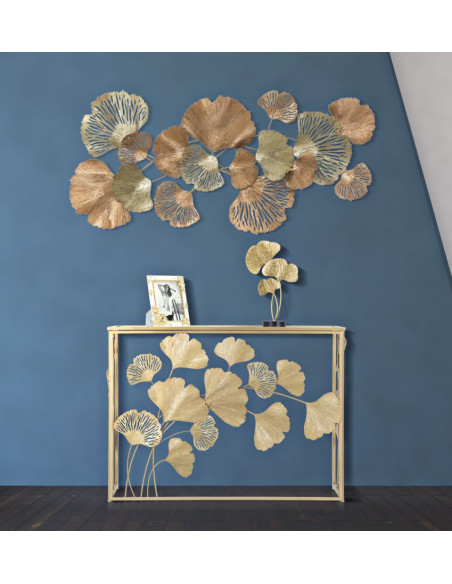 Console moderne chic Feuilles Ginkgo Rectangulaire 108 cm Verre Transparent Métal Doré Leaf Mauro Ferretti - 8