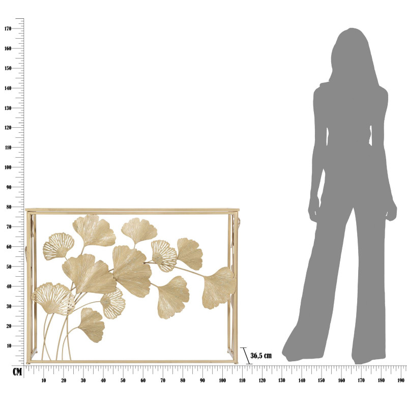 Console moderne chic Feuilles Ginkgo Rectangulaire 108 cm Verre Transparent Métal Doré Leaf Mauro Ferretti - 9