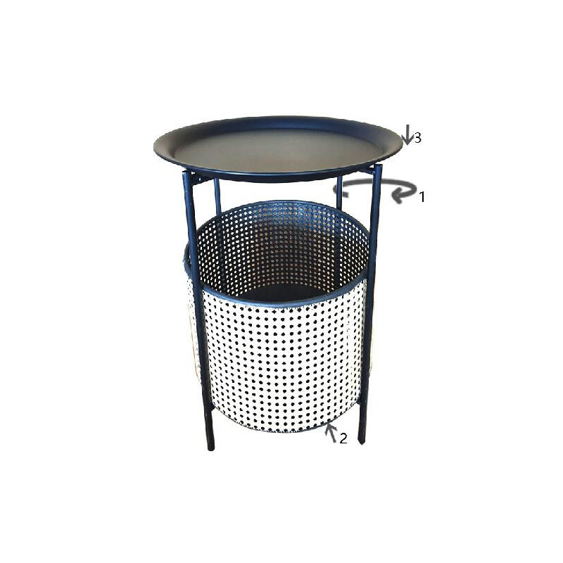 Table d'appoint Bohème chic avec panier rangement Ronde Métal Noir Naturel Effet cannage Osaka 40 cm 