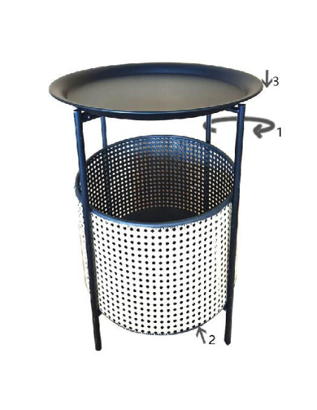 Table d'appoint Bohème chic avec panier rangement Ronde Métal Noir Naturel Effet cannage Osaka 40 cm 