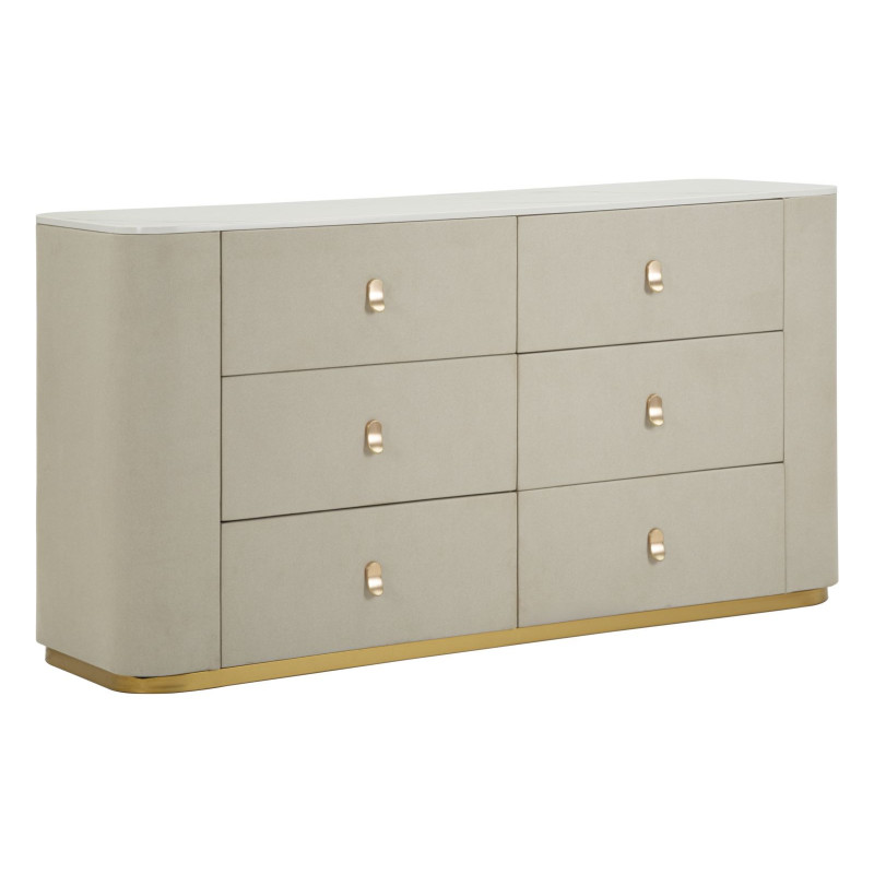 Grande Commode de chambre moderne chic 6 tiroirs 140 cm Bois de pin Bois MDF Métal Crème Doré Beauty Mauro Ferretti - 1
