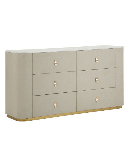 Grande Commode de chambre moderne chic 6 tiroirs 140 cm Bois de pin Bois MDF Métal Crème Doré Beauty Mauro Ferretti - 1