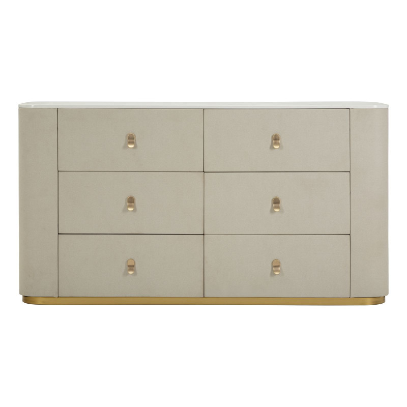 Grande Commode de chambre moderne chic 6 tiroirs 140 cm Bois de pin Bois MDF Métal Crème Doré Beauty Mauro Ferretti - 2