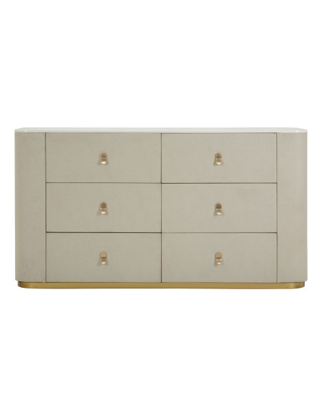 Grande Commode de chambre moderne chic 6 tiroirs 140 cm Bois de pin Bois MDF Métal Crème Doré Beauty Mauro Ferretti - 2