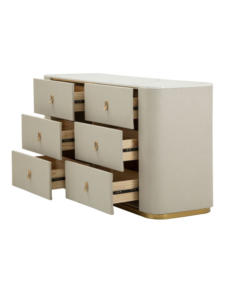 Grande Commode de chambre moderne chic 6 tiroirs 140 cm Bois de pin Bois MDF Métal Crème Doré Beauty Mauro Ferretti - 3