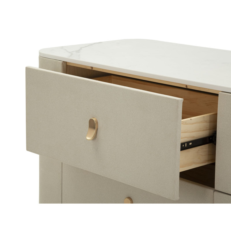 Grande Commode de chambre moderne chic 6 tiroirs 140 cm Bois de pin Bois MDF Métal Crème Doré Beauty Mauro Ferretti - 4