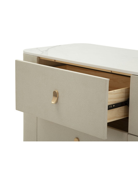 Grande Commode de chambre moderne chic 6 tiroirs 140 cm Bois de pin Bois MDF Métal Crème Doré Beauty Mauro Ferretti - 4