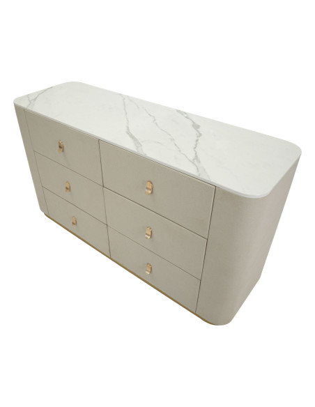 Grande Commode de chambre moderne chic 6 tiroirs 140 cm Bois de pin Bois MDF Métal Crème Doré Beauty Mauro Ferretti - 5