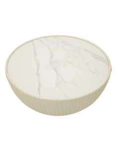 Table basse ronde Elge Ø71 cm céramique effet marbre et tissu crème Mauro Ferretti - 2