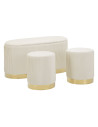 Ensemble Banquette Coffre rangement & 2 Poufs Velours côtelé Crème Métal Doré Bois MDF Shopy Mauro Ferretti - 1