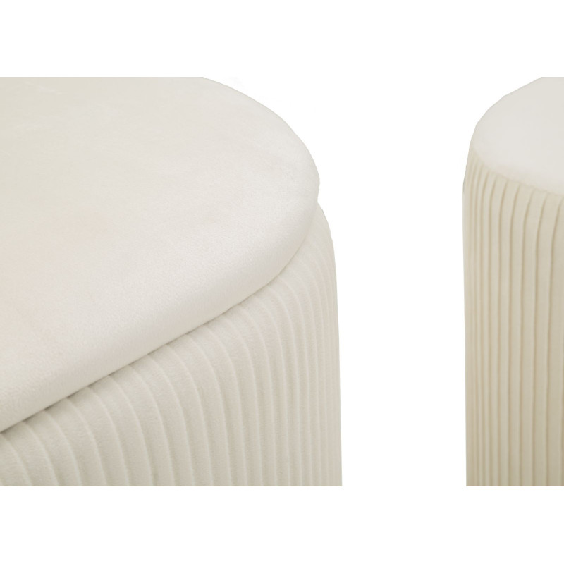 Ensemble Banquette Coffre rangement & 2 Poufs Velours côtelé Crème Métal Doré Bois MDF Shopy Mauro Ferretti - 4