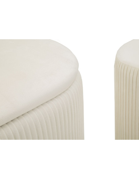 Ensemble Banquette Coffre rangement & 2 Poufs Velours côtelé Crème Métal Doré Bois MDF Shopy Mauro Ferretti - 4
