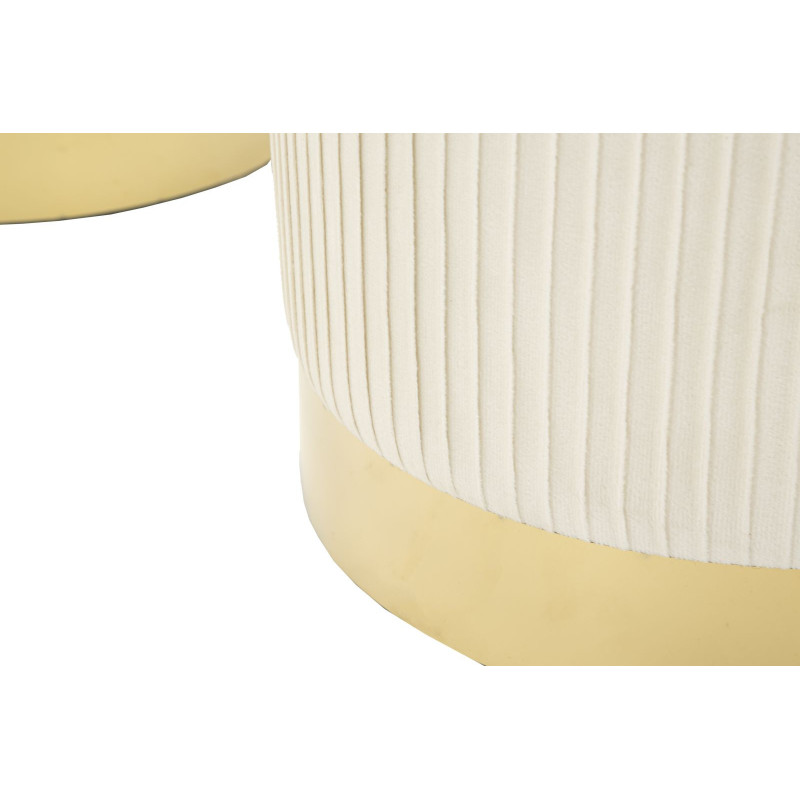 Ensemble Banquette Coffre rangement & 2 Poufs Velours côtelé Crème Métal Doré Bois MDF Shopy Mauro Ferretti - 5