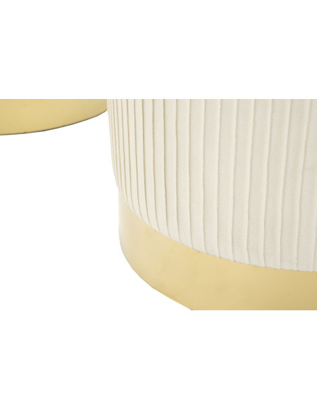 Ensemble Banquette Coffre rangement & 2 Poufs Velours côtelé Crème Métal Doré Bois MDF Shopy Mauro Ferretti - 5