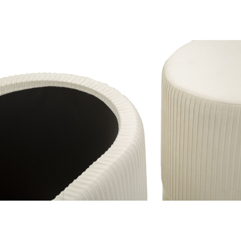 Ensemble Banquette Coffre rangement & 2 Poufs Velours côtelé Crème Métal Doré Bois MDF Shopy Mauro Ferretti - 7