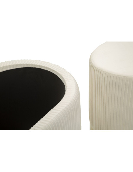 Ensemble Banquette Coffre rangement & 2 Poufs Velours côtelé Crème Métal Doré Bois MDF Shopy Mauro Ferretti - 7