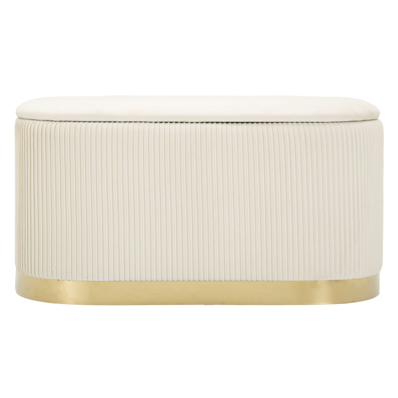 Ensemble Banquette Coffre rangement & 2 Poufs Velours côtelé Crème Métal Doré Bois MDF Shopy Mauro Ferretti - 8