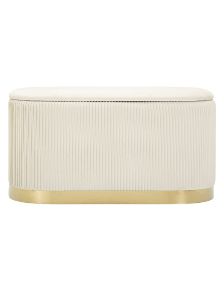 Ensemble Banquette Coffre rangement & 2 Poufs Velours côtelé Crème Métal Doré Bois MDF Shopy Mauro Ferretti - 8