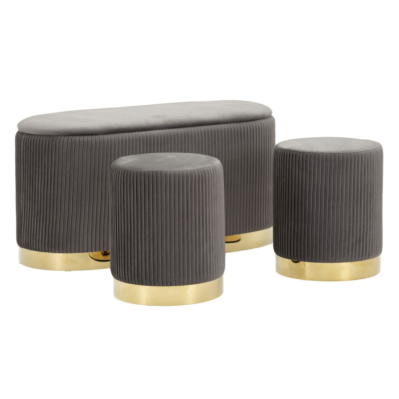 PANCA C/CONTENITORE E SGABELLI SHOPY GRIGIA SET 3 PZ CM 80X37X42-29X35 