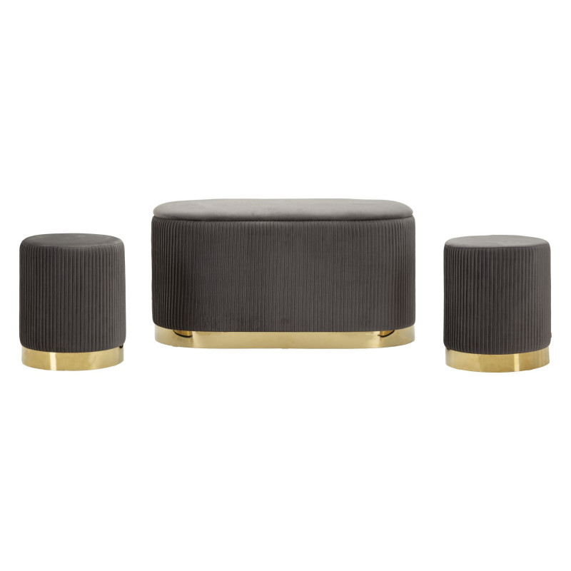 PANCA C/CONTENITORE E SGABELLI SHOPY GRIGIA SET 3 PZ CM 80X37X42-29X35 