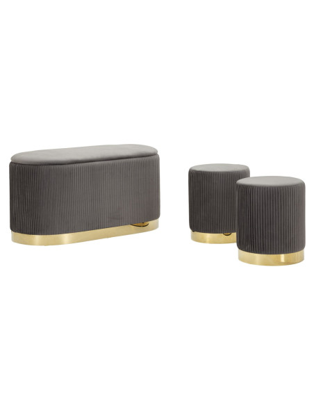 PANCA C/CONTENITORE E SGABELLI SHOPY GRIGIA SET 3 PZ CM 80X37X42-29X35 