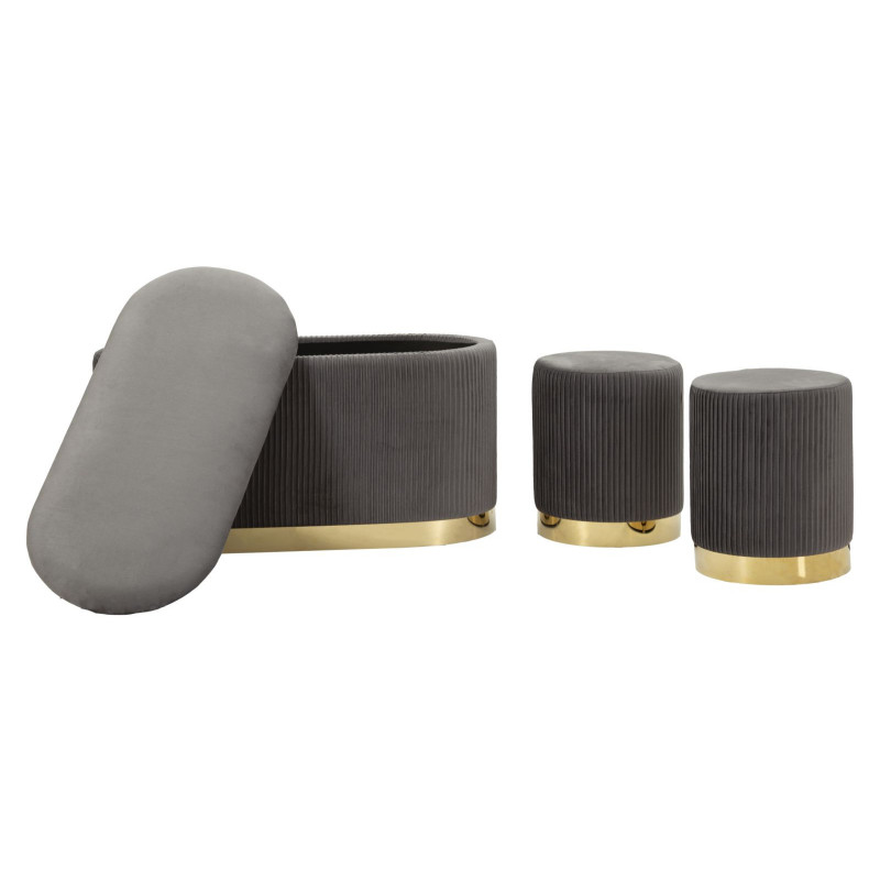 PANCA C/CONTENITORE E SGABELLI SHOPY GRIGIA SET 3 PZ CM 80X37X42-29X35 