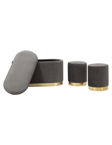 PANCA C/CONTENITORE E SGABELLI SHOPY GRIGIA SET 3 PZ CM 80X37X42-29X35 