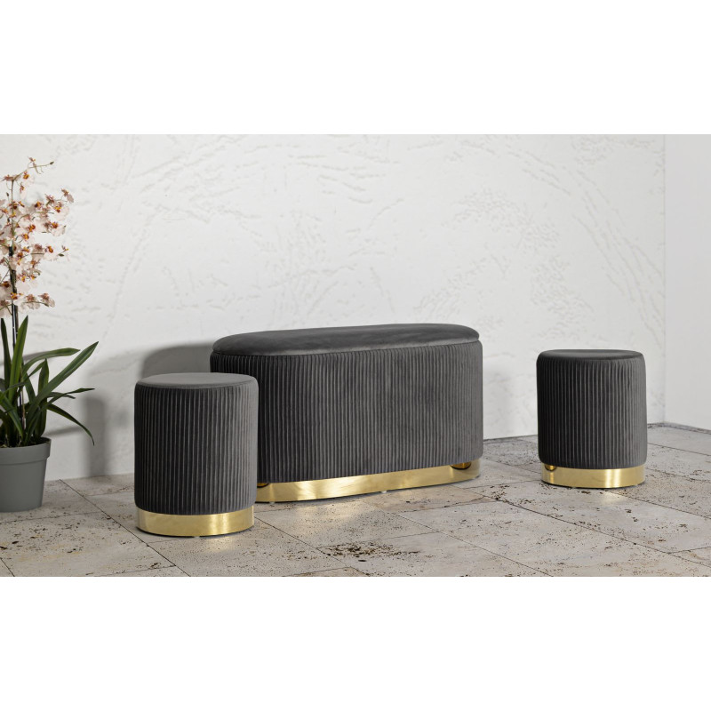 PANCA C/CONTENITORE E SGABELLI SHOPY GRIGIA SET 3 PZ CM 80X37X42-29X35 